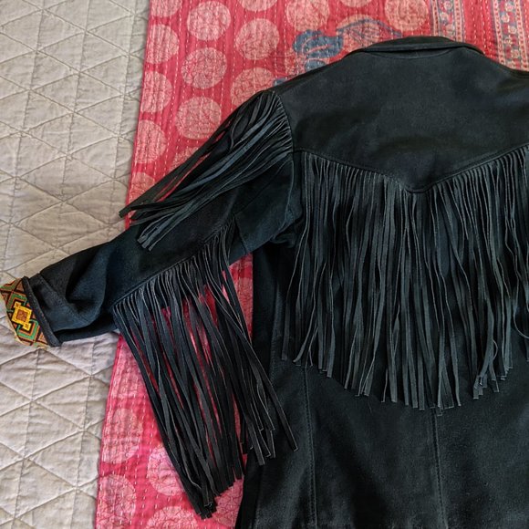 Vintage Schott Western Authentic Styling Fringe Suede Jacket in Emerald Green - Picture 4 of 15